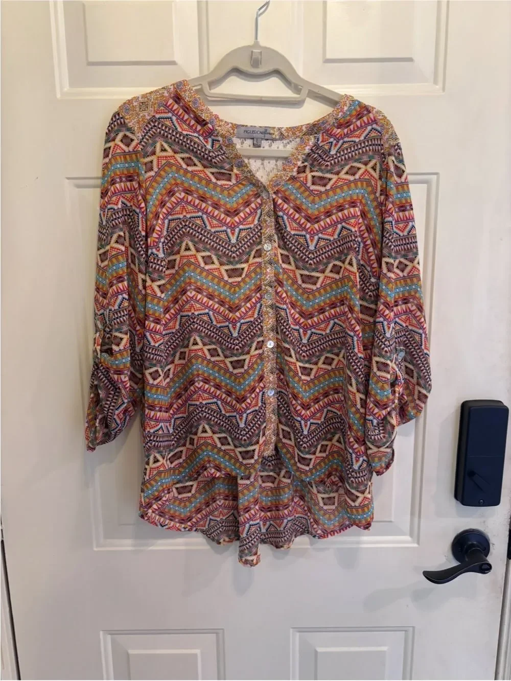 Figueroa and Flower Boho Multicolor V-Neck Printed Blouse